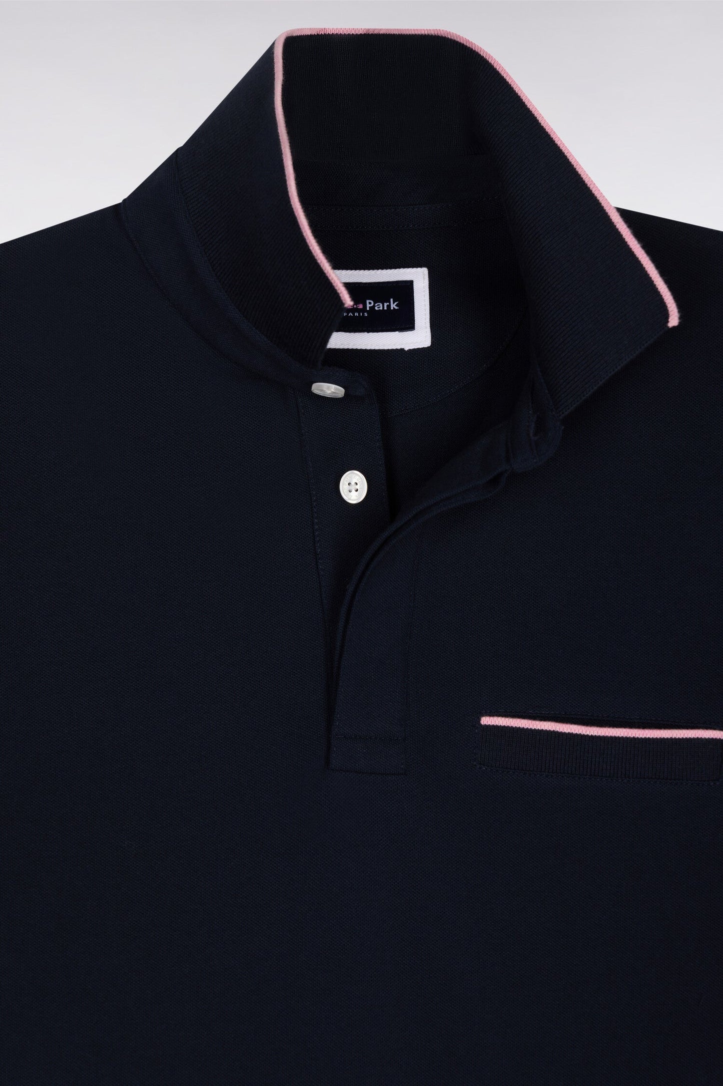Polo manches courtes en piqué coton stretch marine coupe slim
