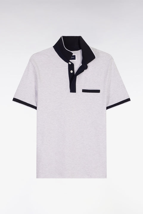 Polo manches courtes en piqué coton stretch gris clair coupe slim - Image 2