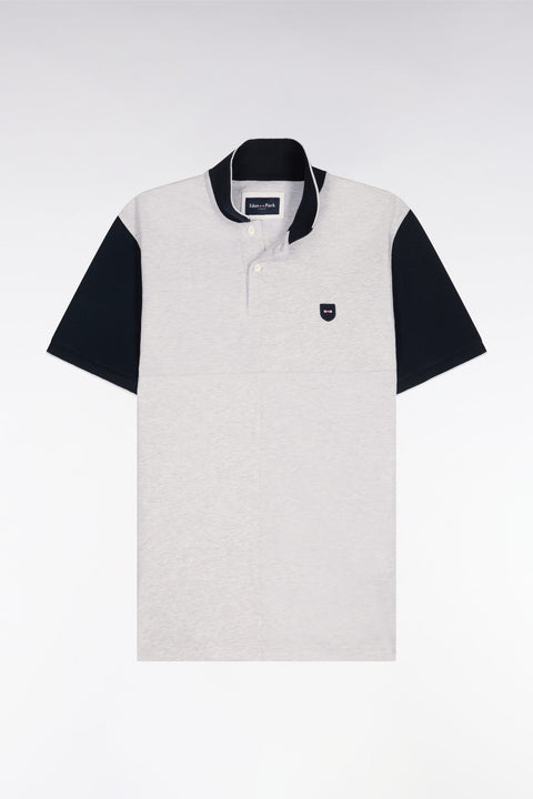 Polo manches courtes bicolore en coton gris clair à découpes coupe regular - Image 2