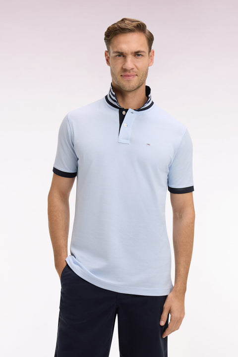 Polo manches courtes en piqué coton ciel dessous de col rayé coupe slim - Image 3