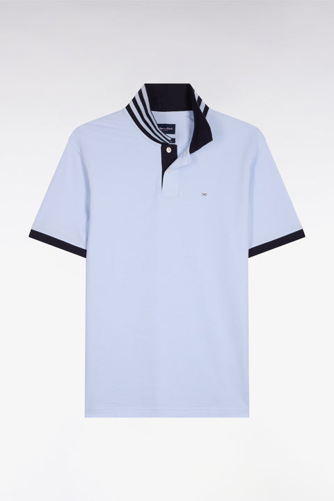 Polo manches courtes en piqué coton ciel dessous de col rayé coupe slim - Image 2