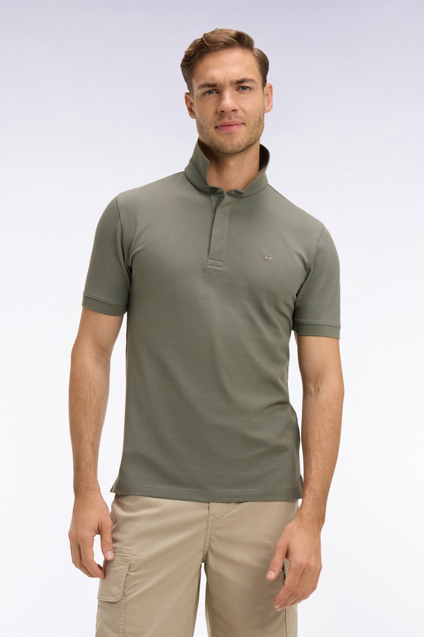 Polo à manches courtes en coton kaki coupe slim