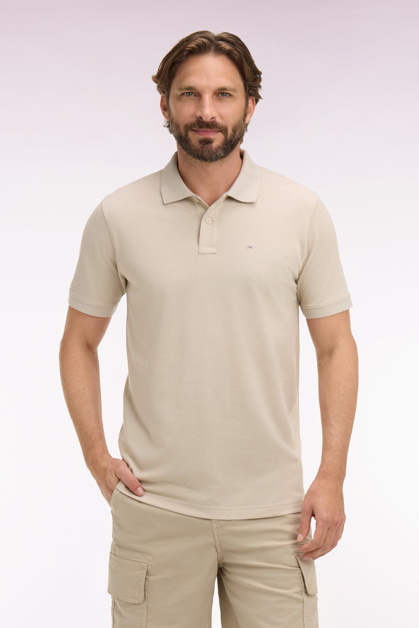 Polo à manches courtes en coton beige coupe regular