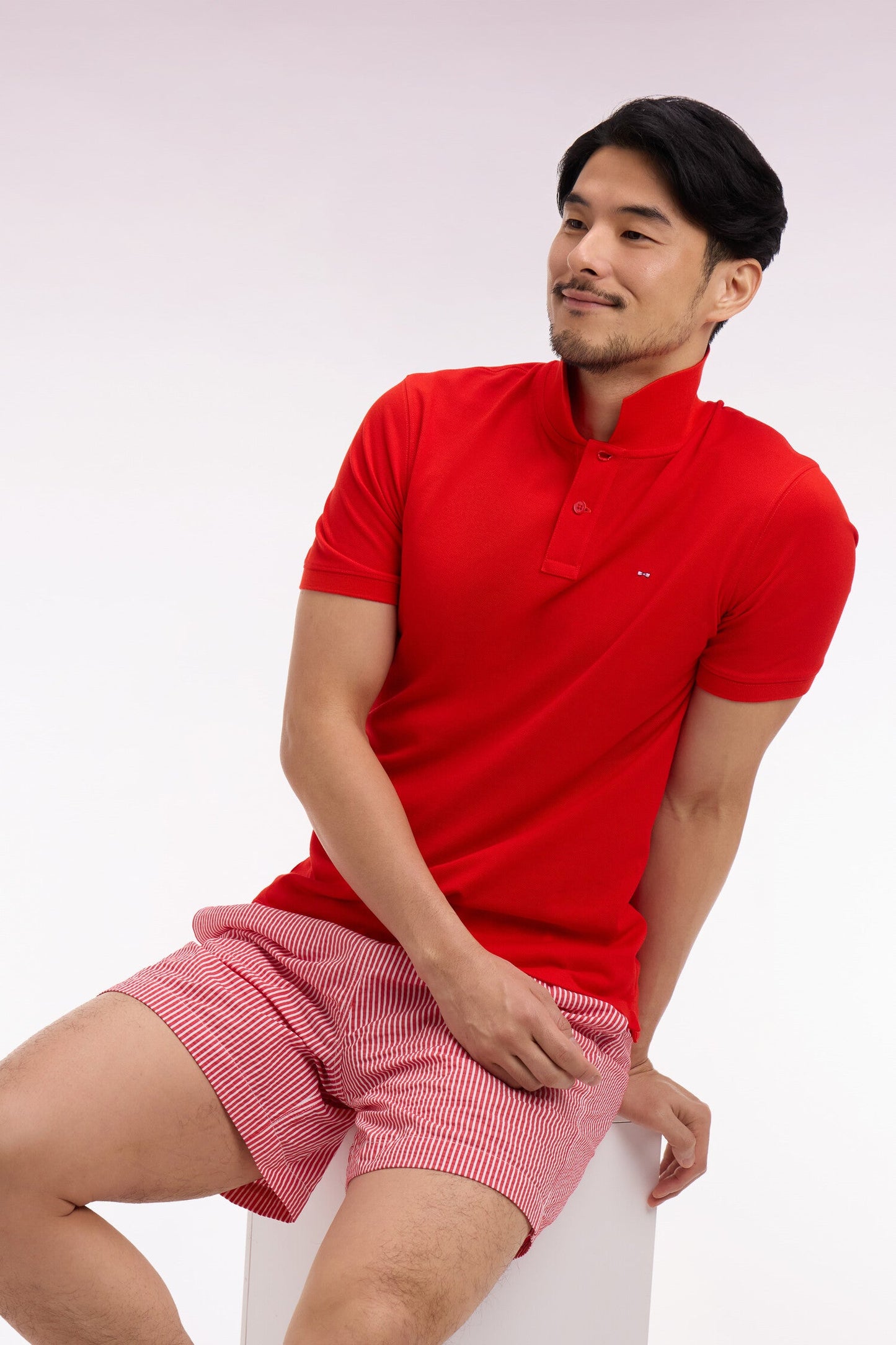Polo à manches courtes en coton rouge coupe regular