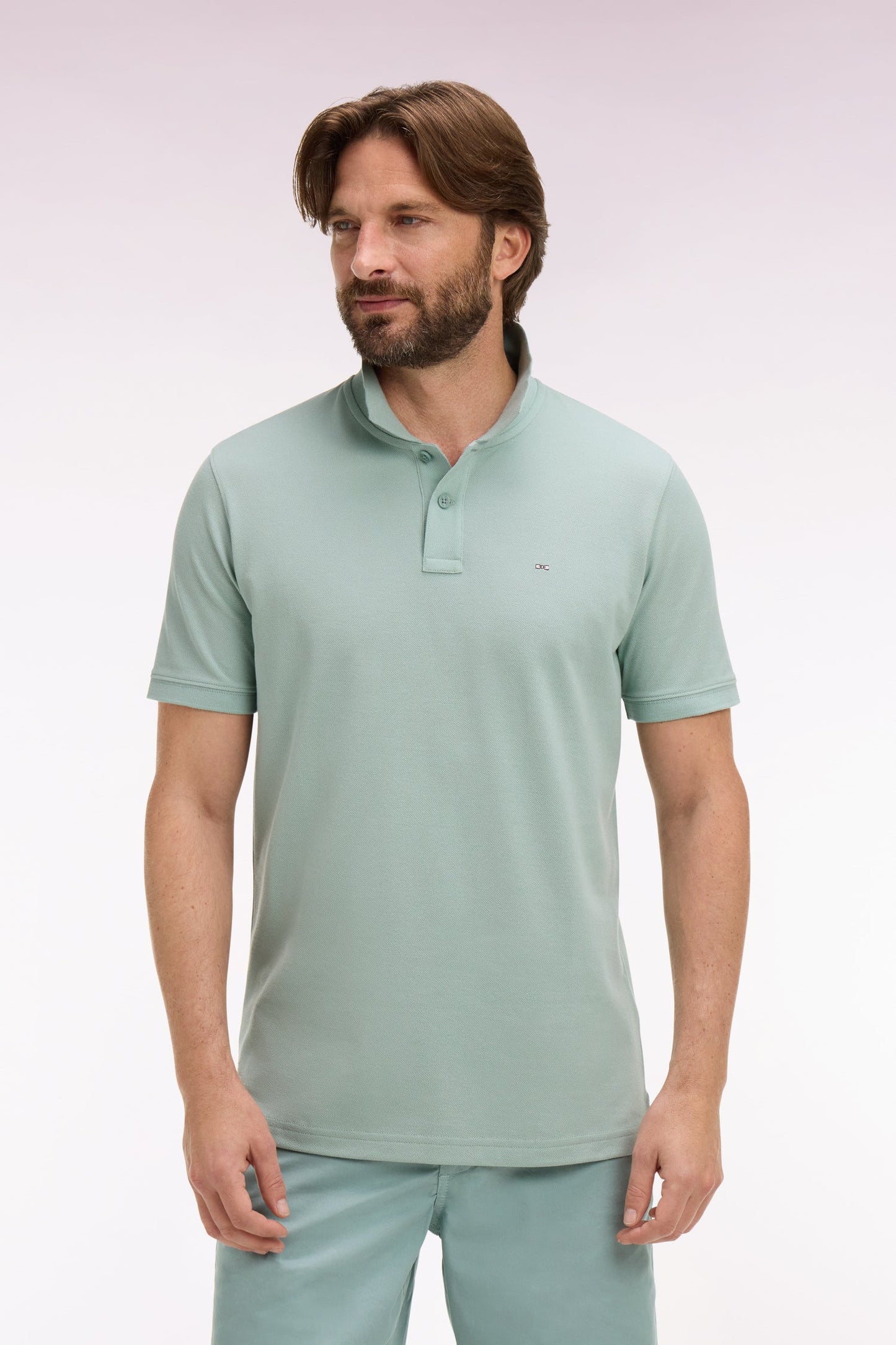 Polo à manches courtes en coton vert d'eau coupe regular