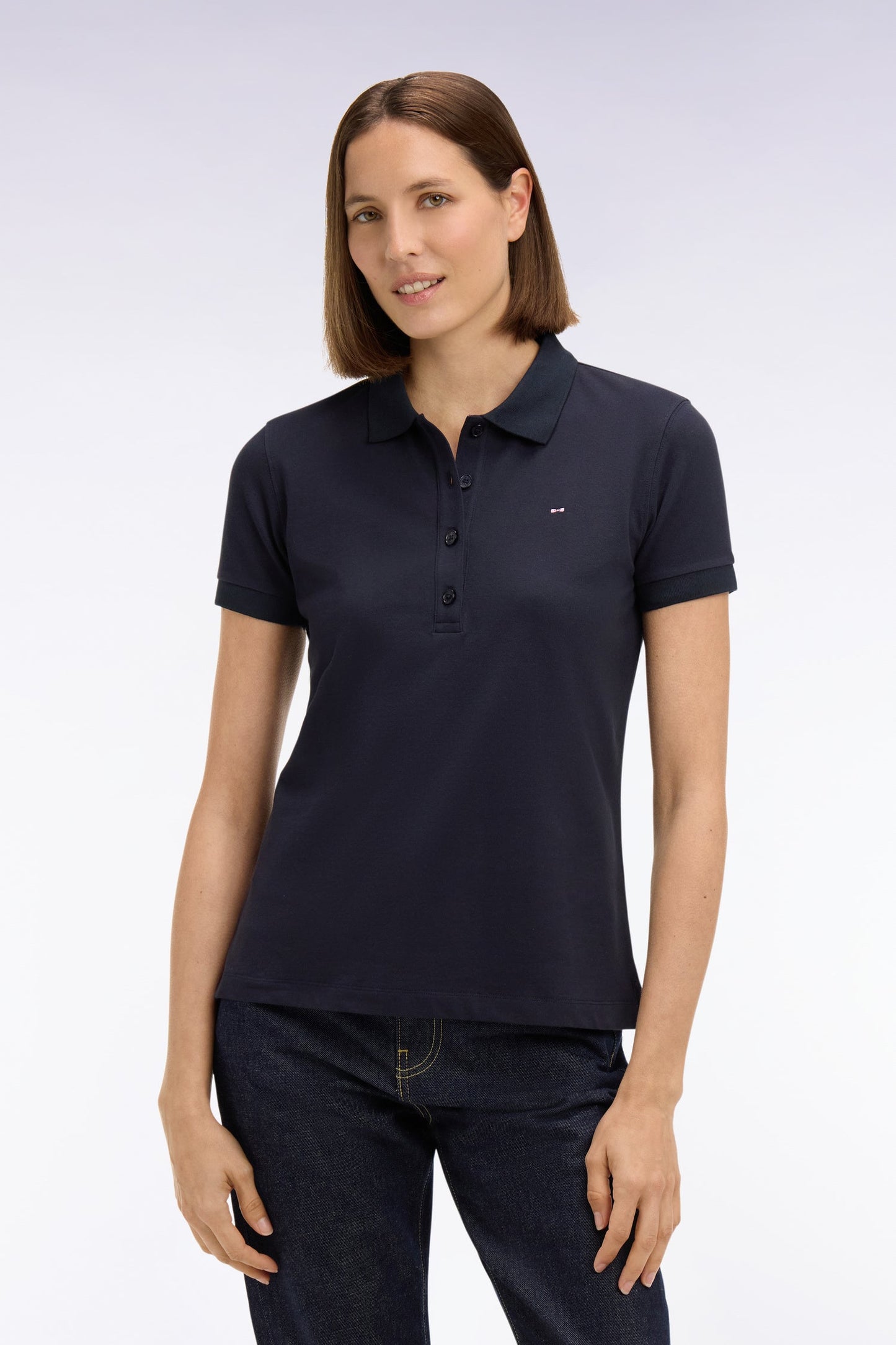Polo à manches courtes en coton stretch marine