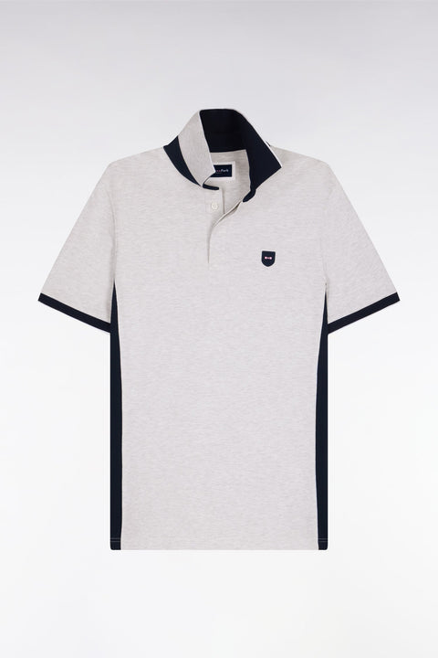 Polo manches courtes en coton gris clair et découpes marine coupe slim - Image 2