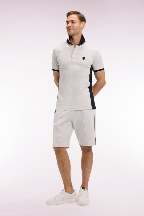 Polo manches courtes en coton gris clair et découpes marine coupe slim - Image 1