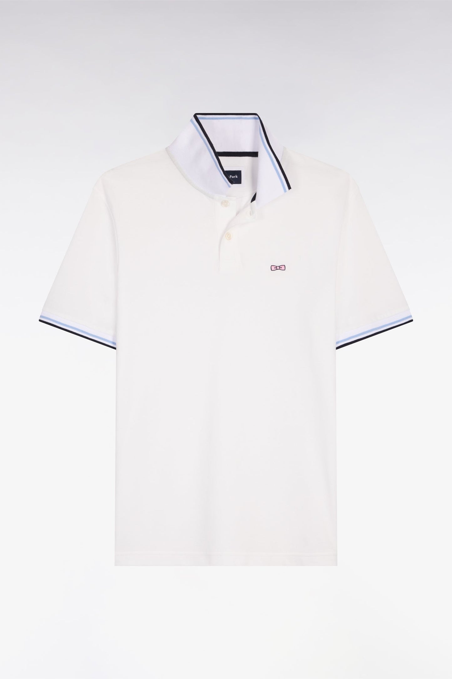 Polo manches courtes en coton blanc détails rayés coupe regular