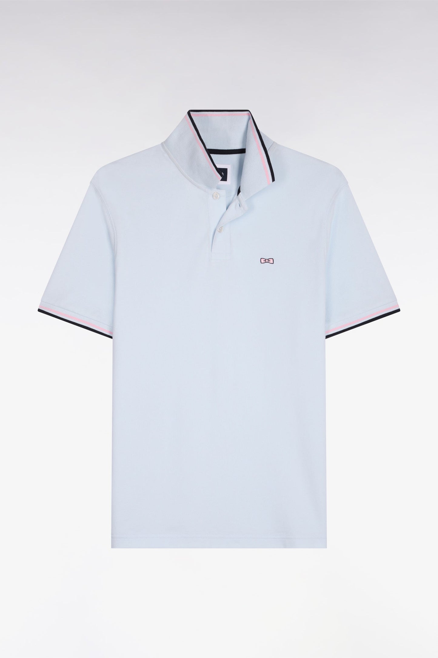 Polo manches courtes en coton ciel détails rayés coupe regular