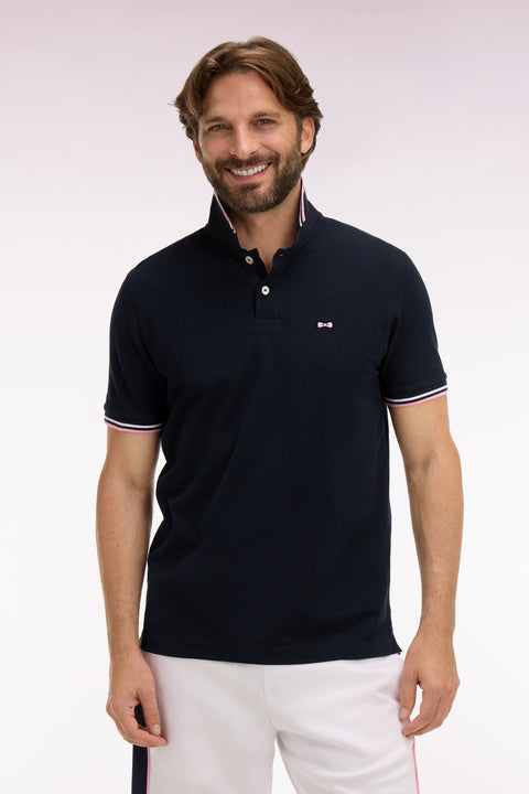 Polo manches courtes en coton marine détails rayés coupe regular - Image 3