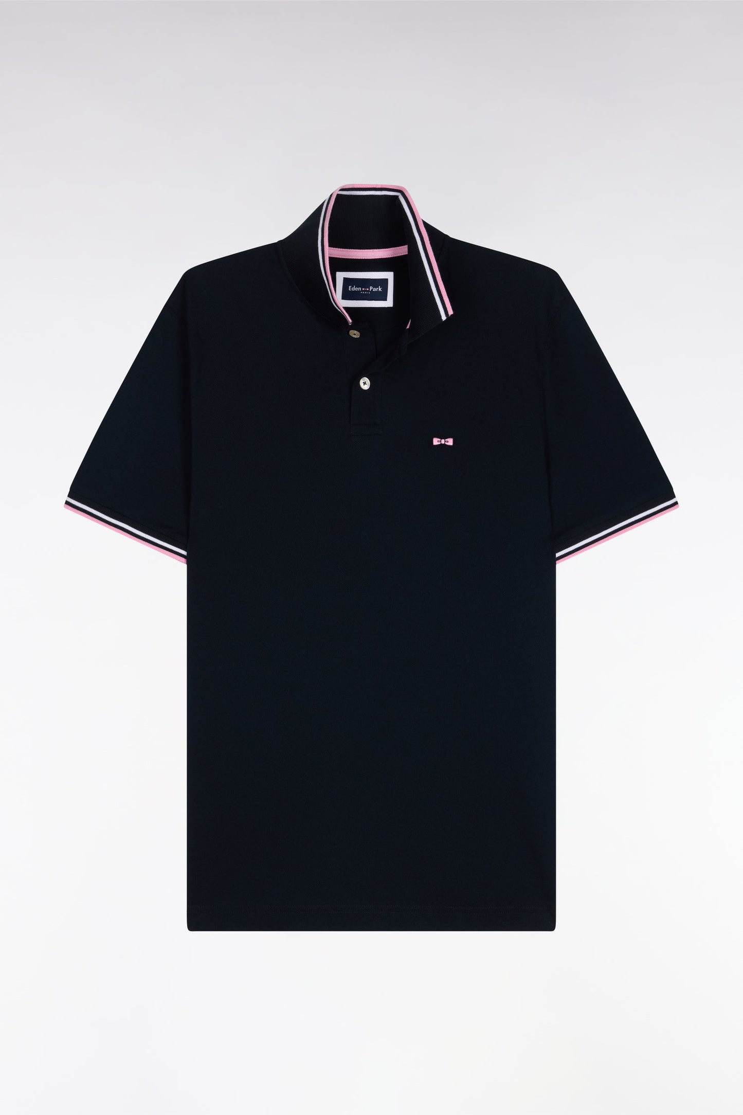 Polo manches courtes en coton marine détails rayés coupe regular