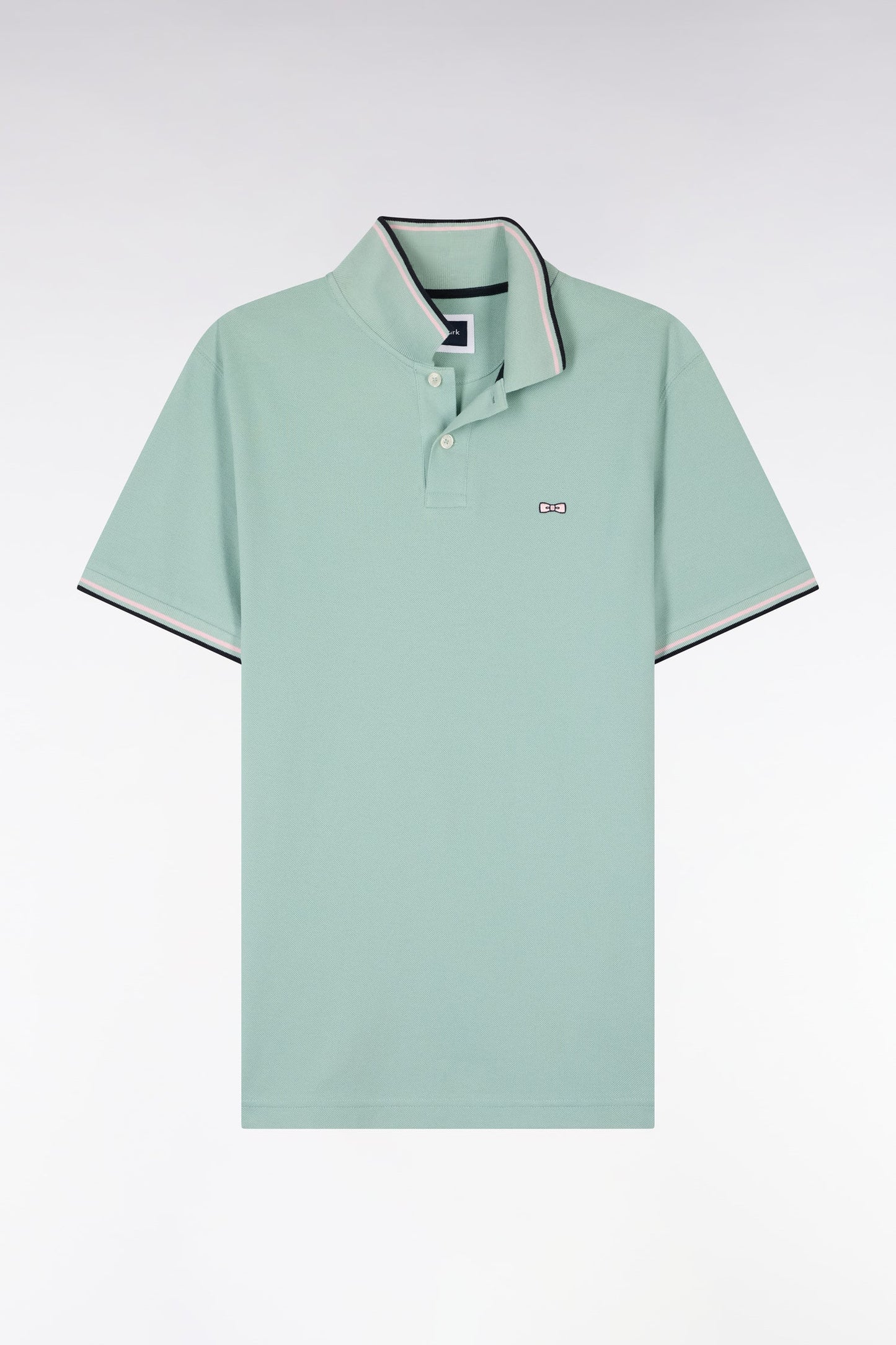 Polo à manches courtes en coton vert d'eau détails rayés coupe regular