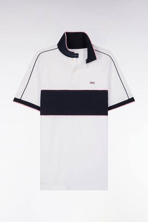 Polo à manches courtes en coton blanc découpes marine coupe regular - Image 2