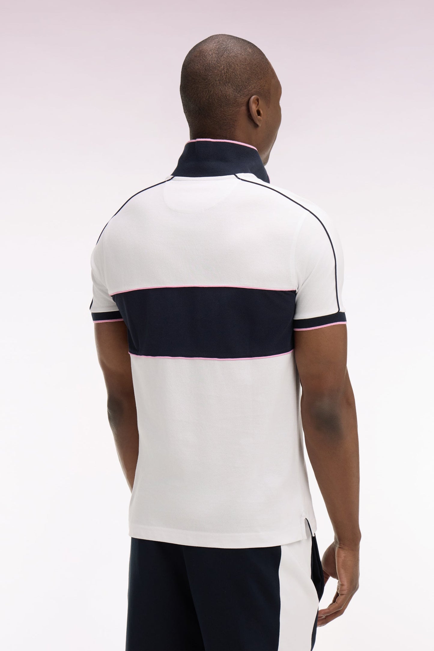 Polo à manches courtes en coton blanc découpes marine coupe regular