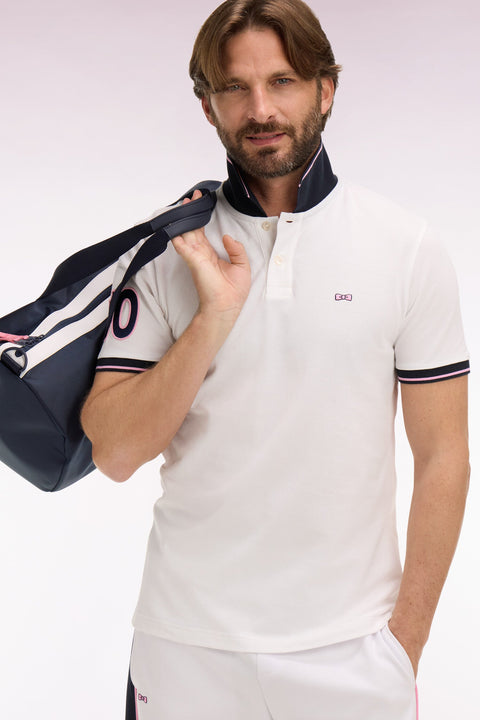 Polo à manches courtes en coton blanc brodé coupe regular - Image 1