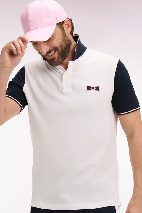 Polo à manches courtes en coton blanc à broderie patchée coupe regular - Image 1