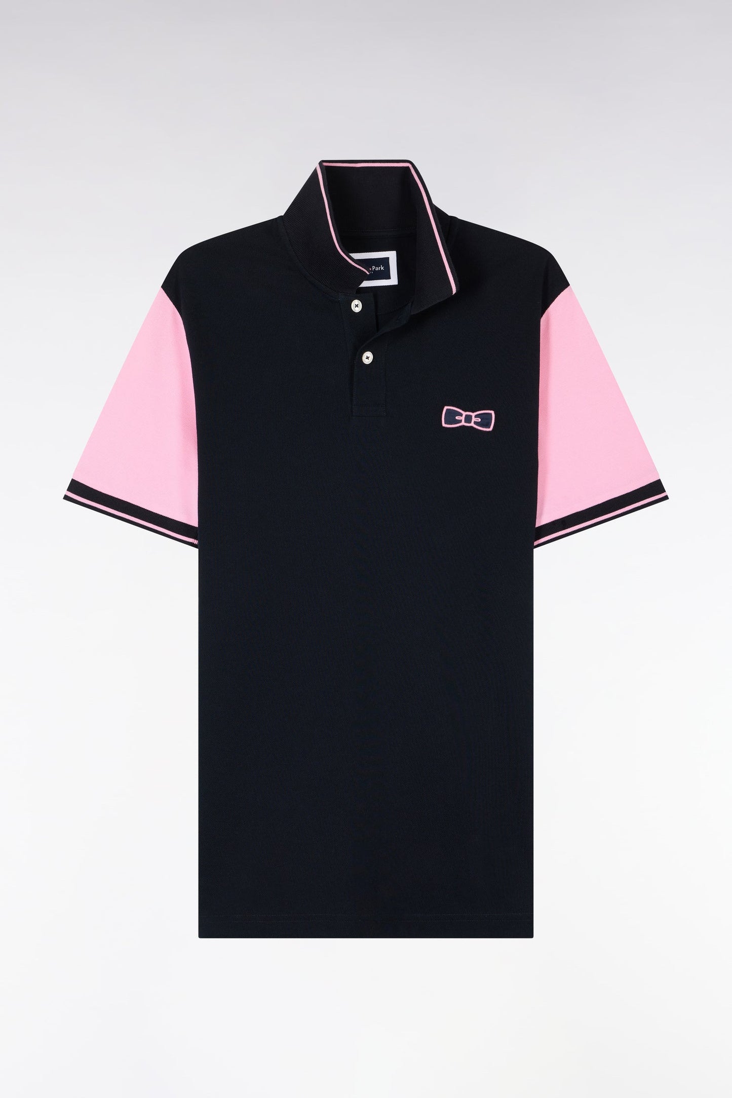 Polo à manches courtes en coton marine à broderie patchée coupe regular