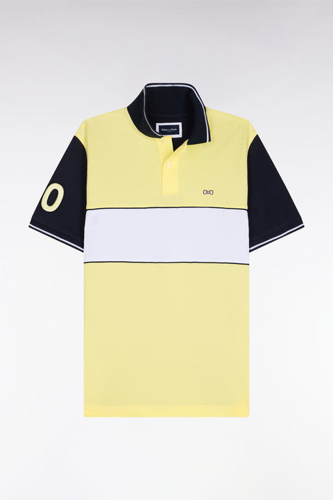 Polo à manches courtes en coton jaune clair et marine coupe regular - Image 2
