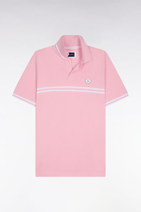 Polo à manches courtes en coton rose à rayures blanches coupe regular - Image 2