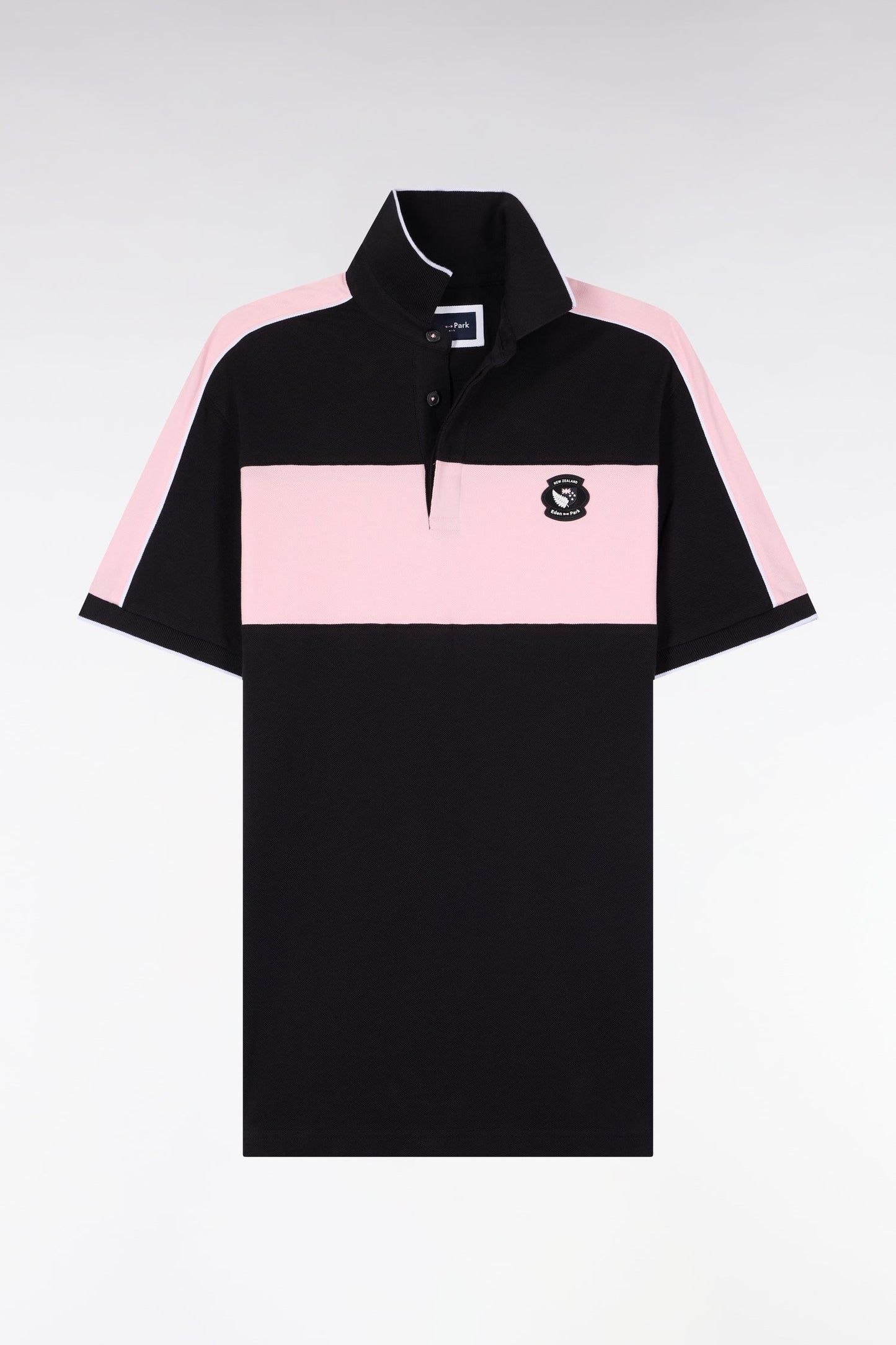 Polo à manches courtes en coton noir et rose New Zealand coupe regular