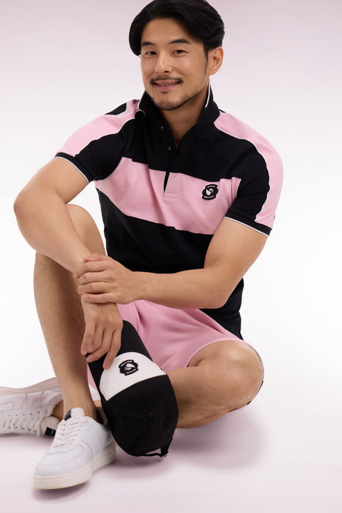 Polo à manches courtes en coton noir et rose New Zealand coupe regular - Image 1