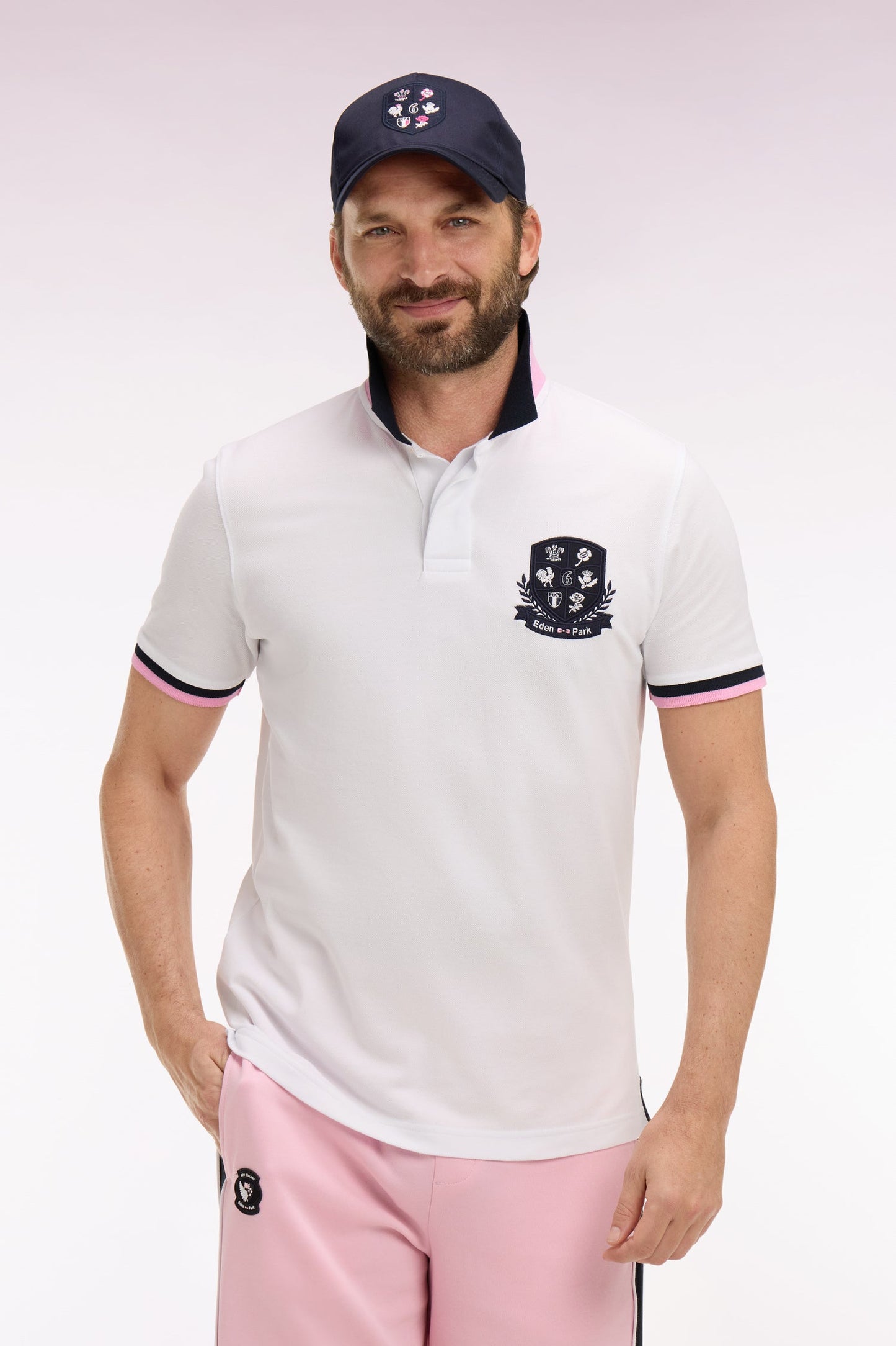 Polo à manches courtes 6 Nations en piqué coton blanc