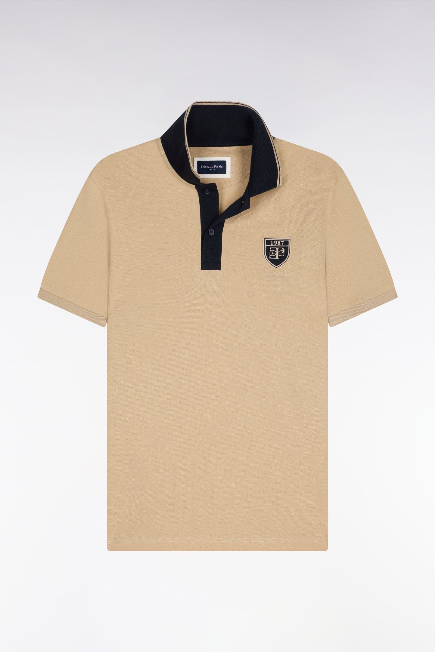 Polo à manches courtes en piqué coton beige écusson EP
