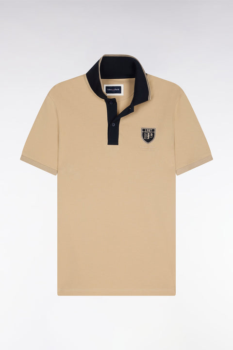 Polo à manches courtes en piqué coton beige écusson EP - Image 2