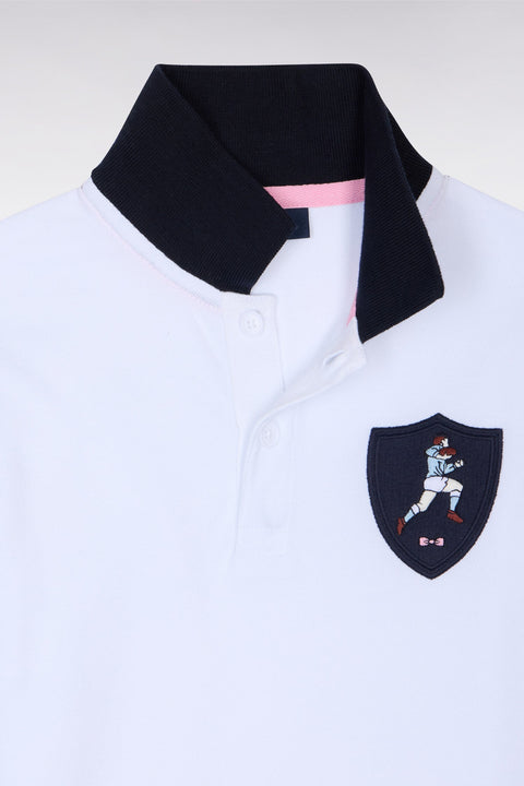 Polo à manches courtes en jersey coton blanc écusson rugby - Image 2