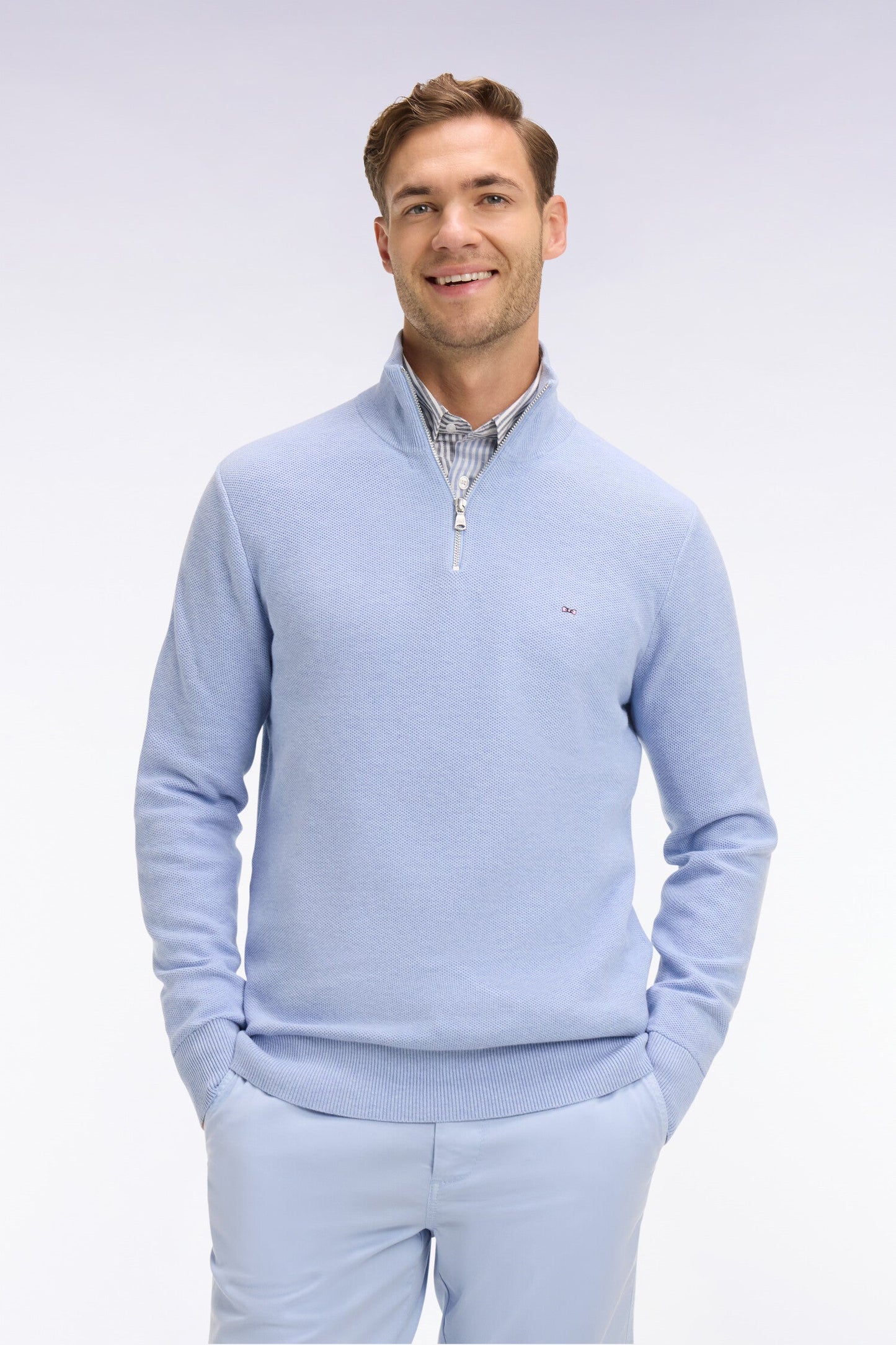 Pull col camionneur en coton ciel