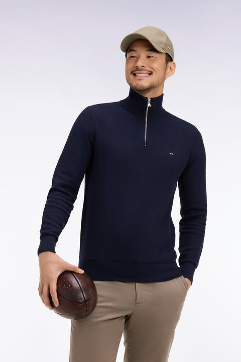 Pull col camionneur en coton marine - Image 1