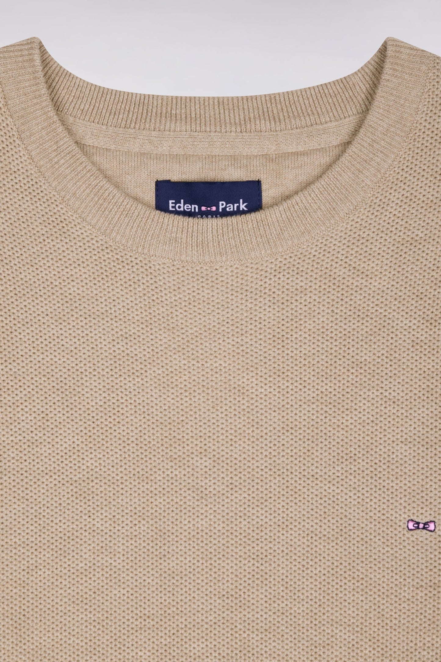Pull col rond en coton beige
