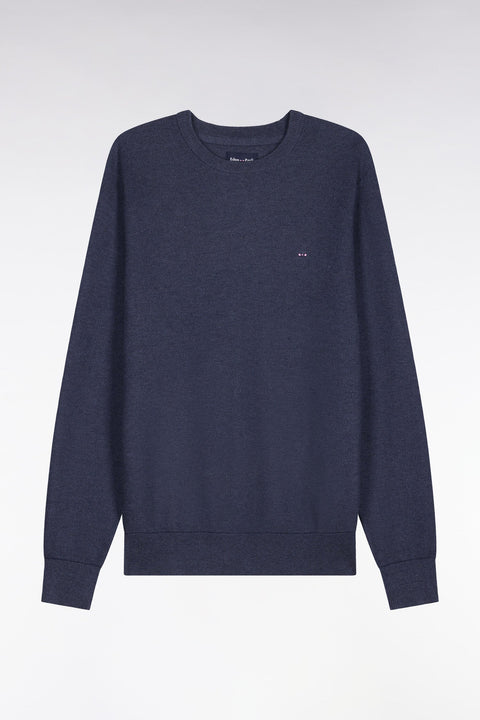 Pull col rond en coton bleu foncé - Image 2