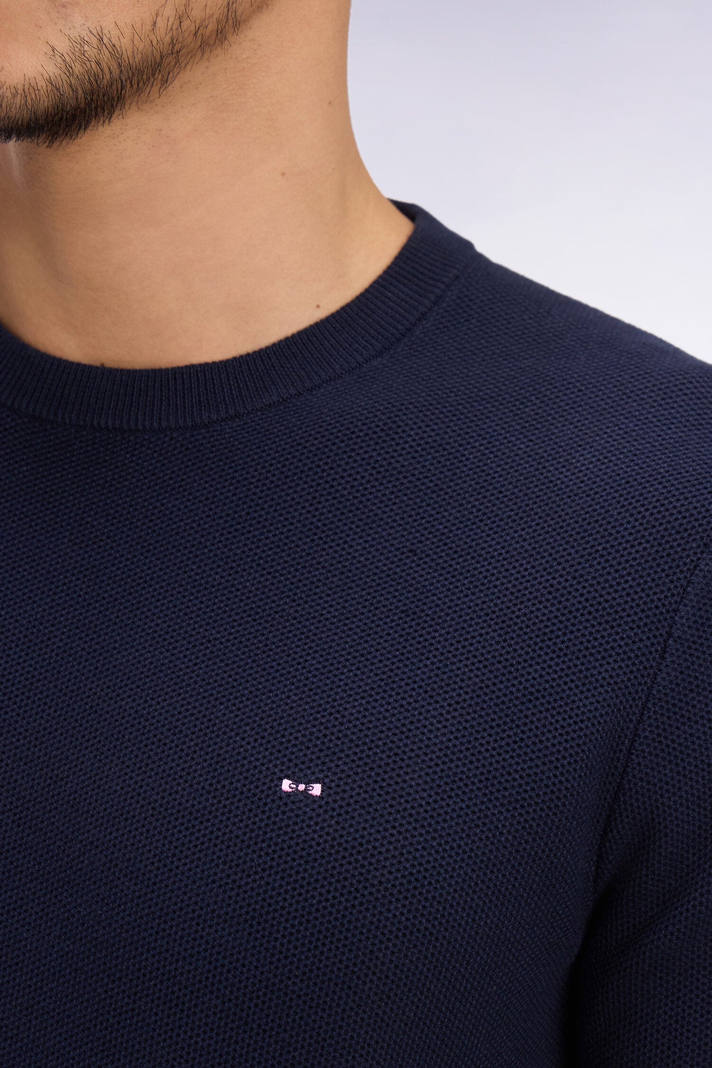 Pull col rond en coton marine
