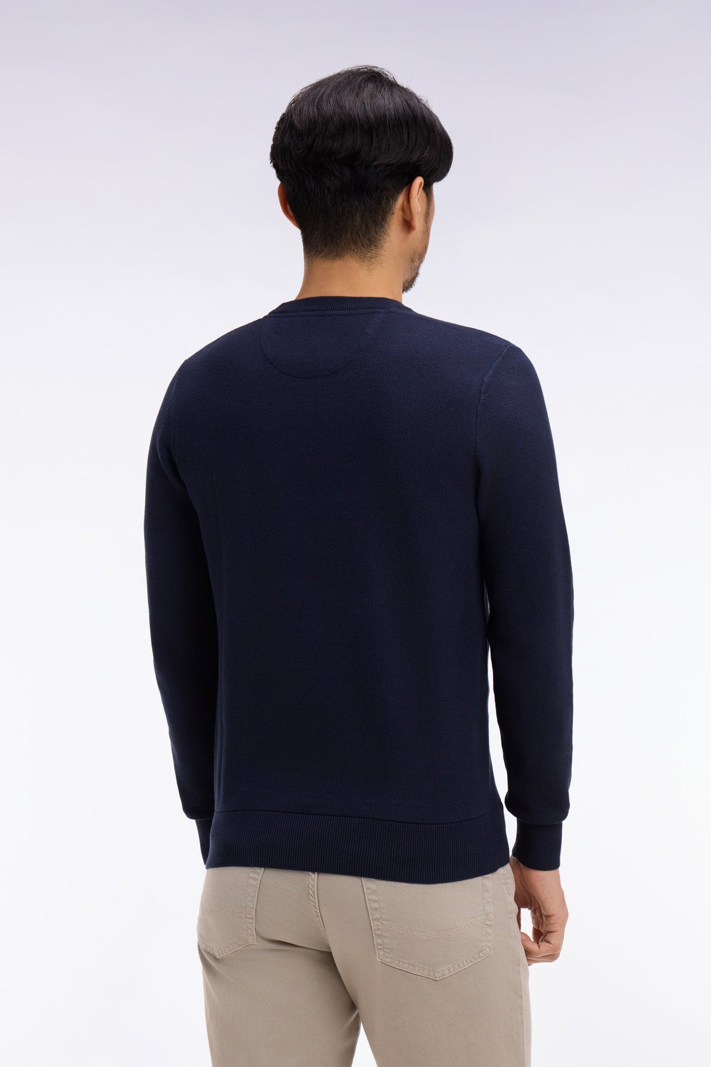 Pull col rond en coton marine