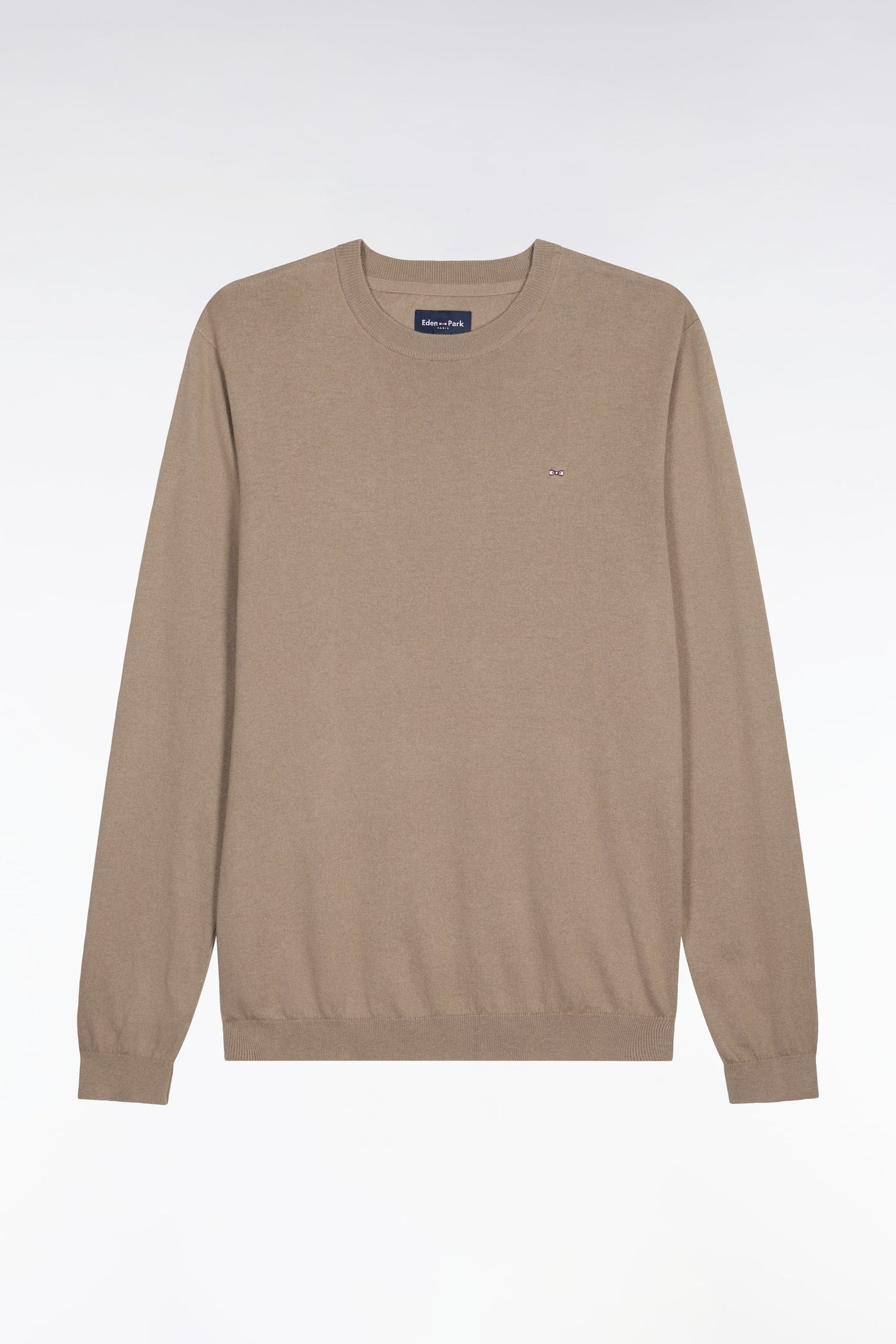 Pull col rond en coton et soie mélangés beige