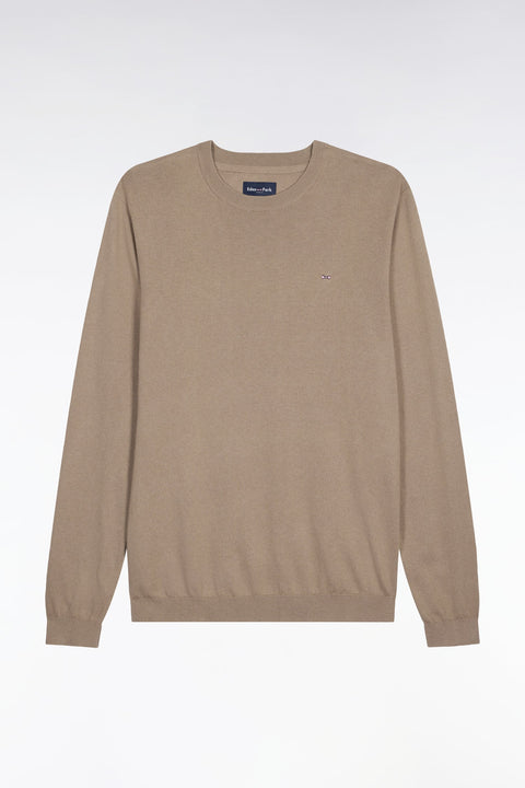 Pull col rond en coton et soie mélangés beige - Image 2