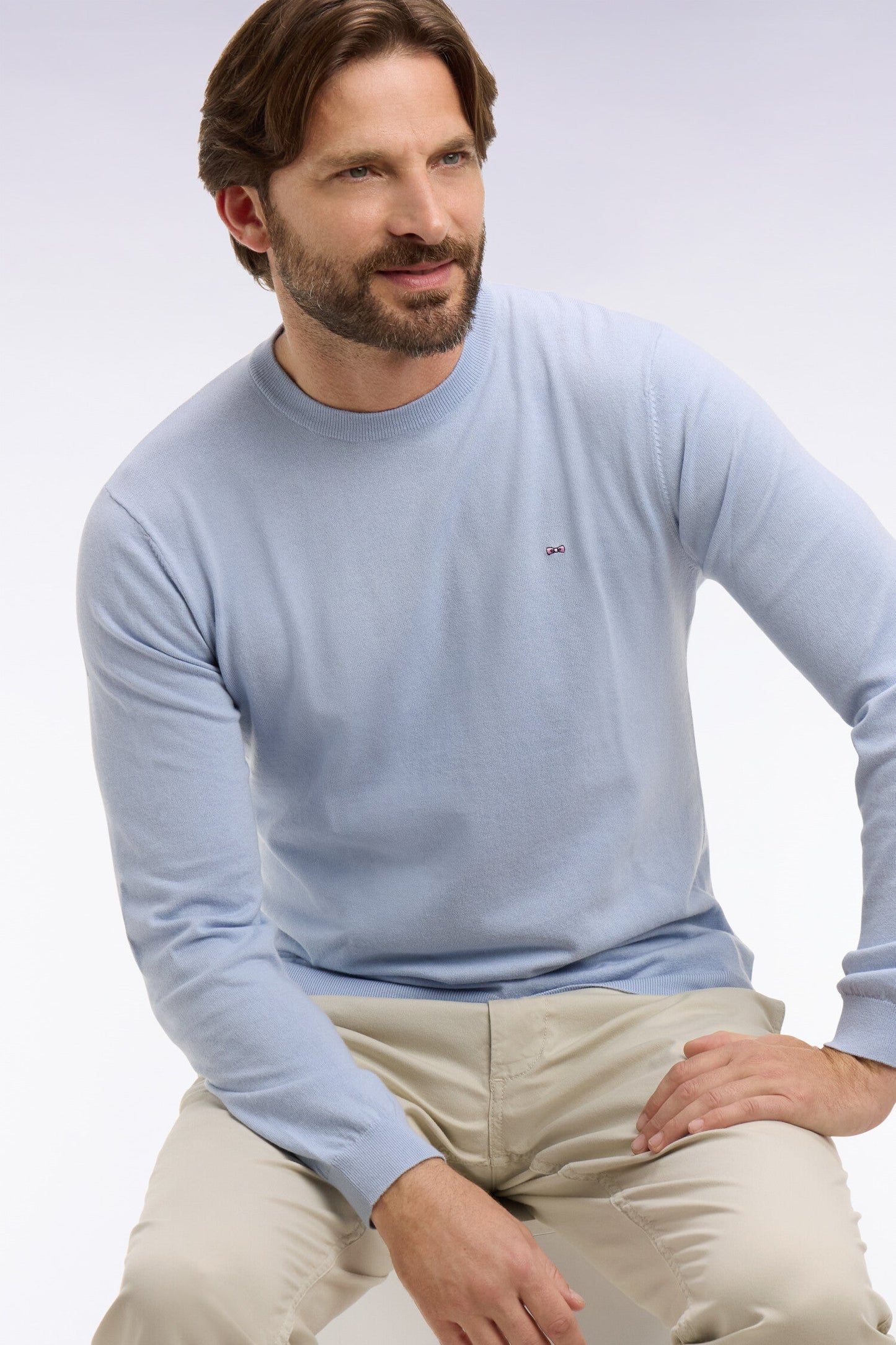 Pull col rond en coton et soie mélangés ciel