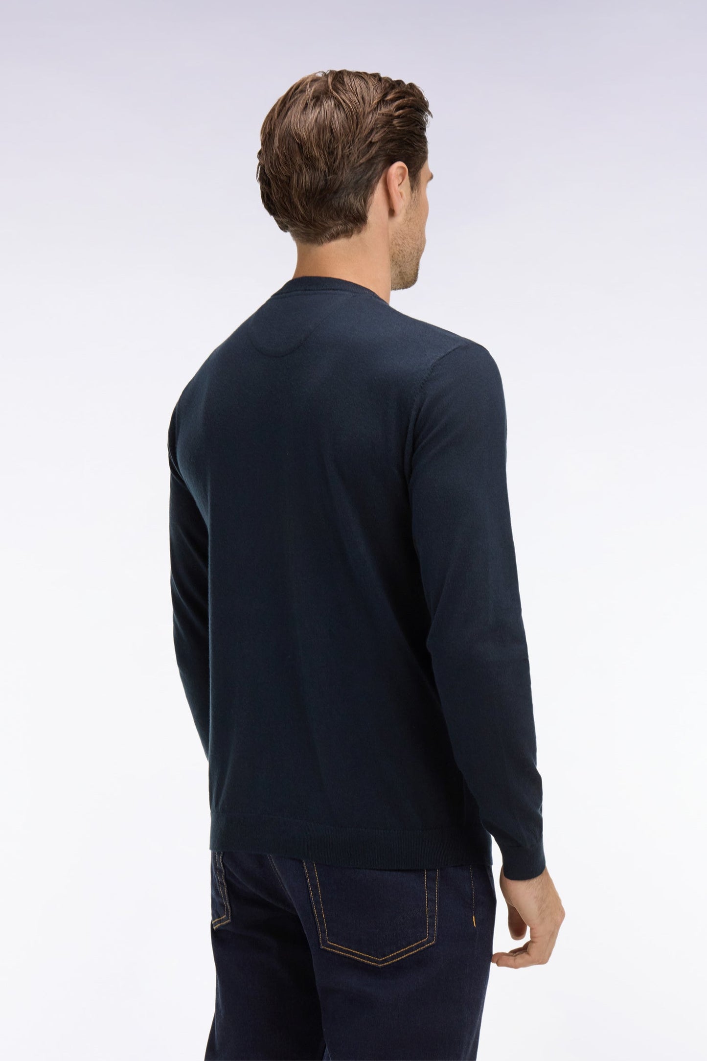 Pull col rond en coton et soie mélangés marine