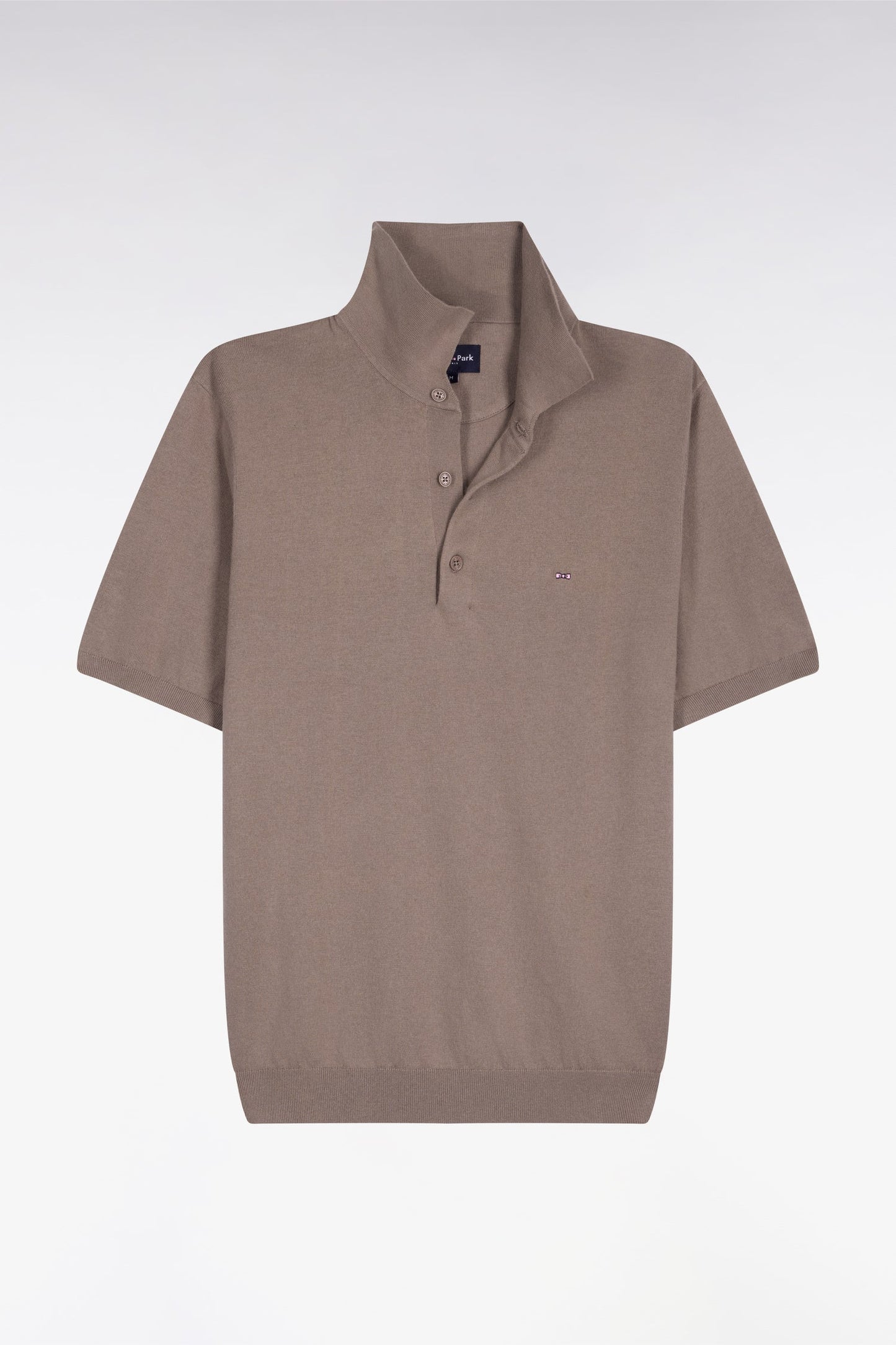 Pull manches courtes col polo en coton et soie mélangés beige