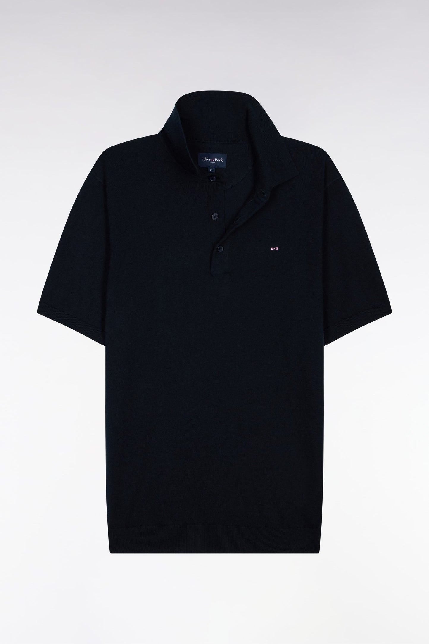 Pull manches courtes col polo en coton et soie mélangés marine