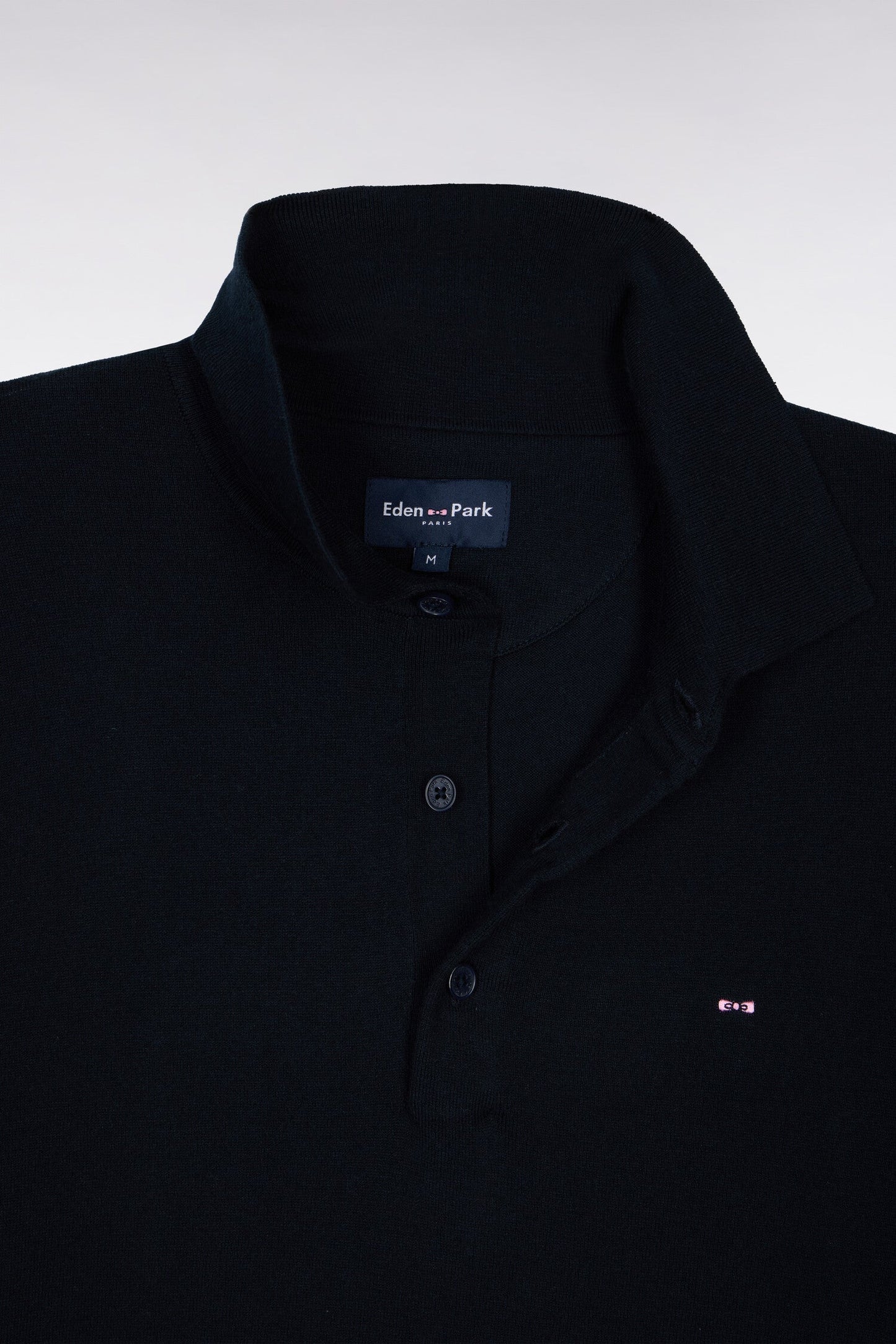 Pull manches courtes col polo en coton et soie mélangés marine