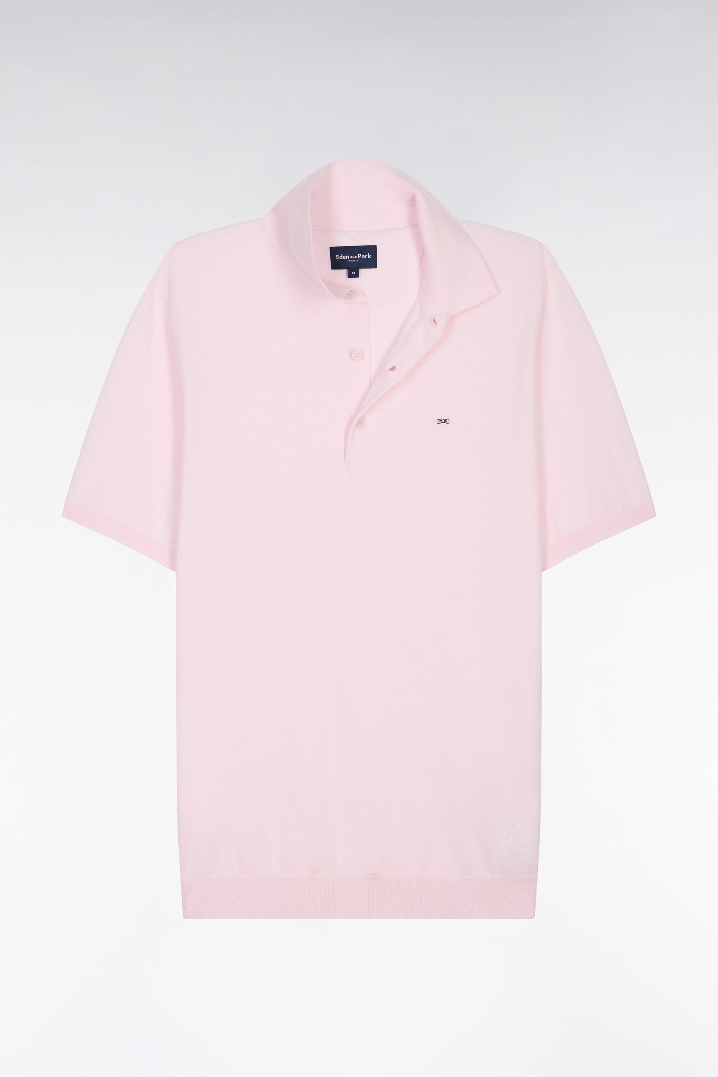 Pull manches courtes col polo en coton et soie mélangés rose