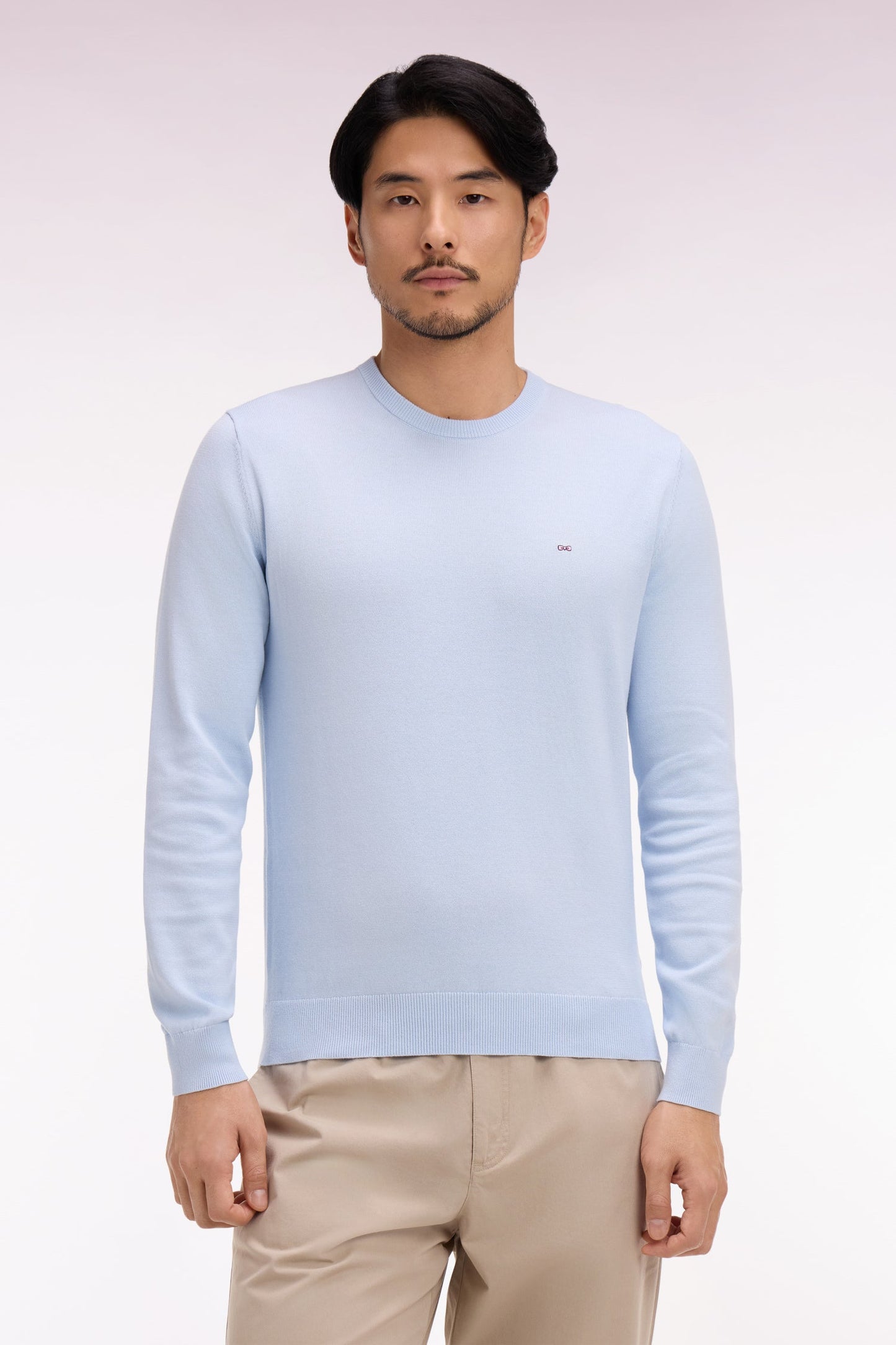 Pull col rond en coton ciel
