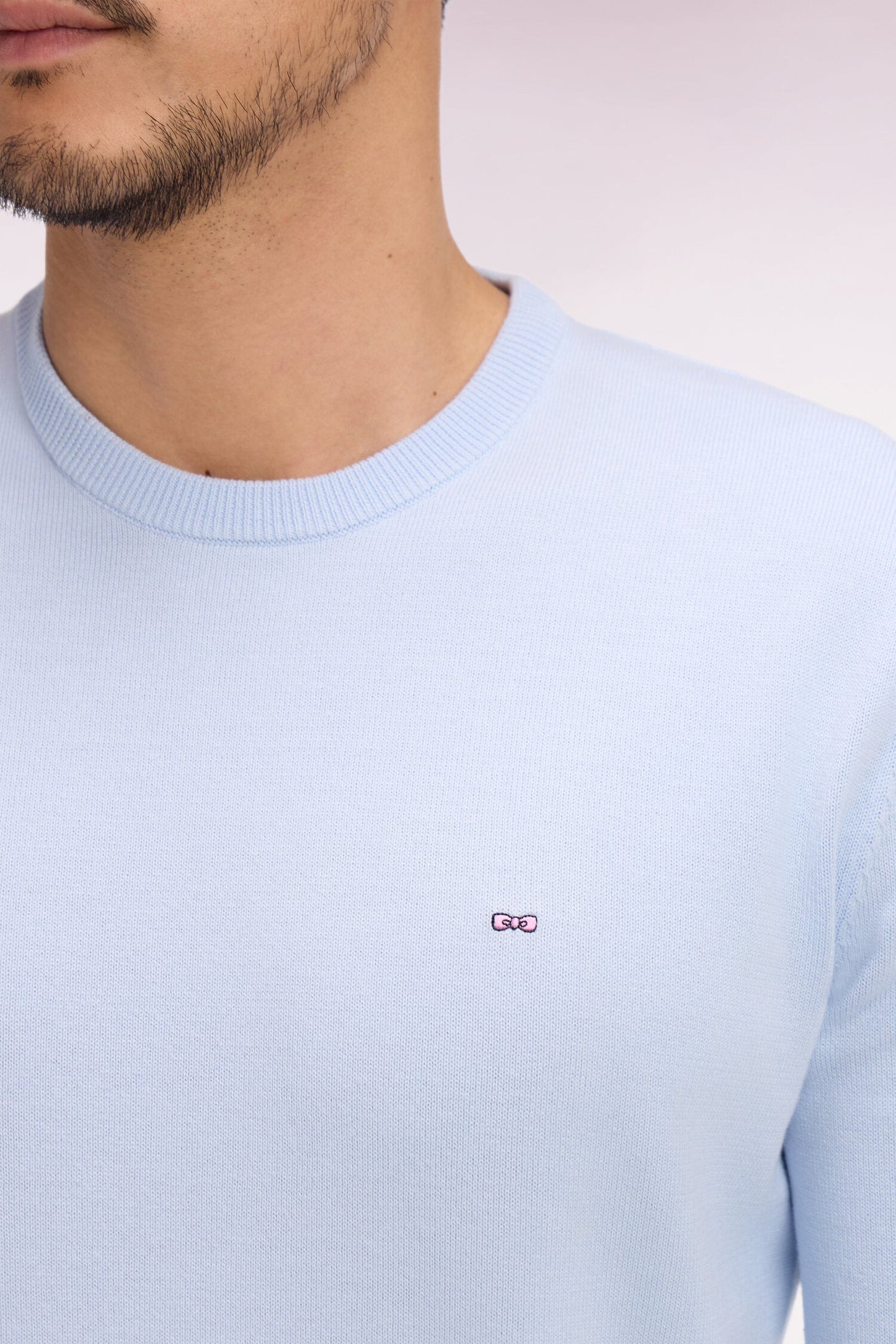 Pull col rond en coton ciel