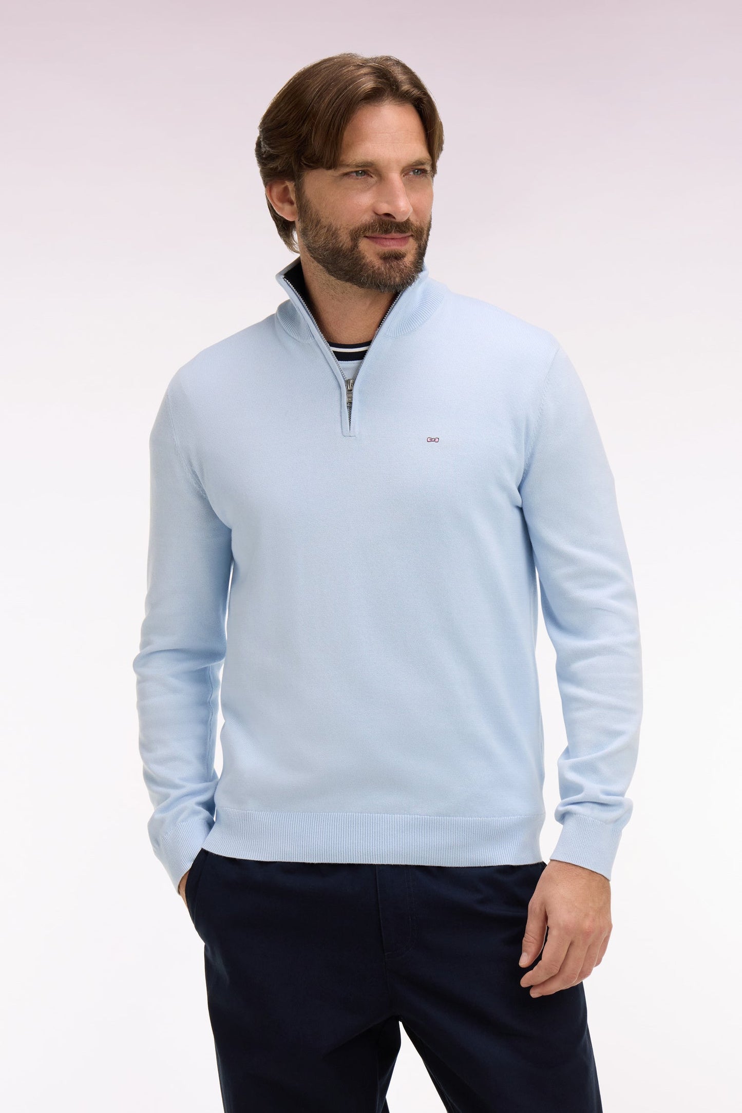 Pull col camionneur en coton ciel