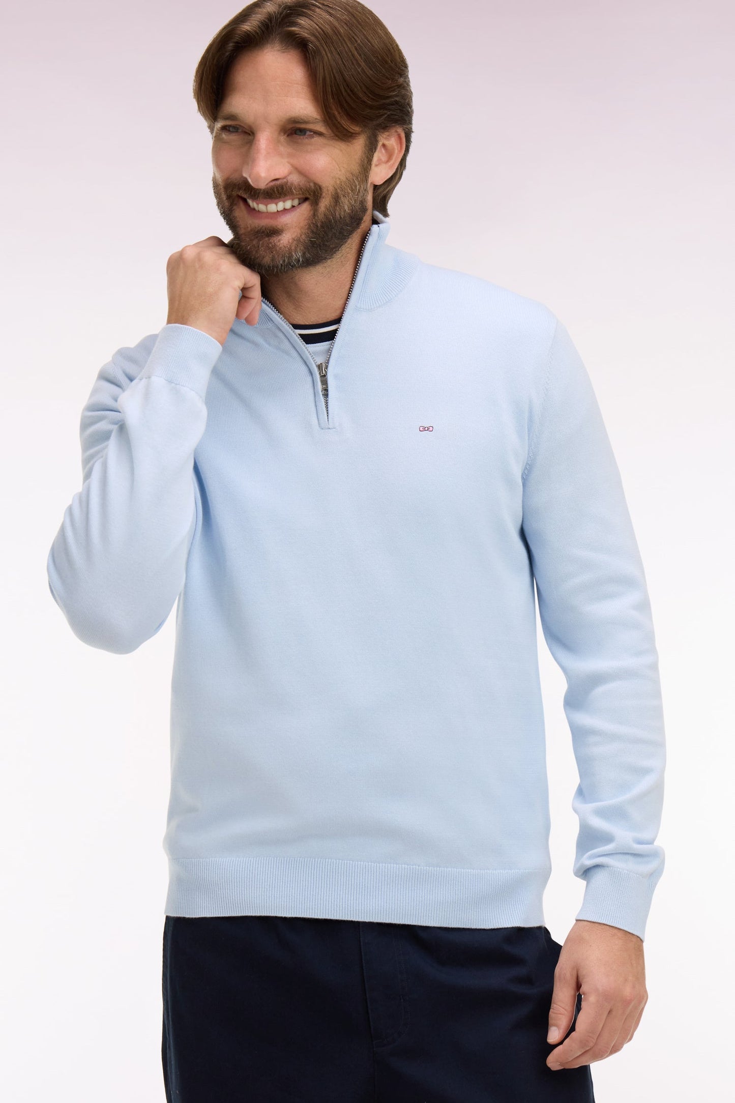 Pull col camionneur en coton ciel