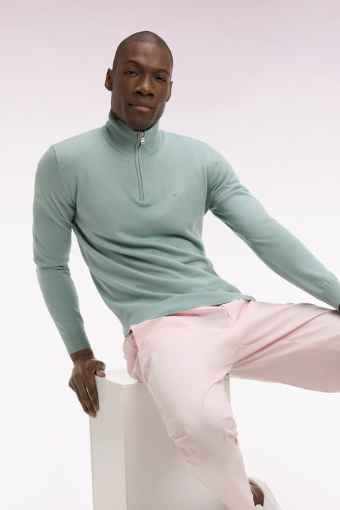 Pull col camionneur en coton vert d'eau - Image 1