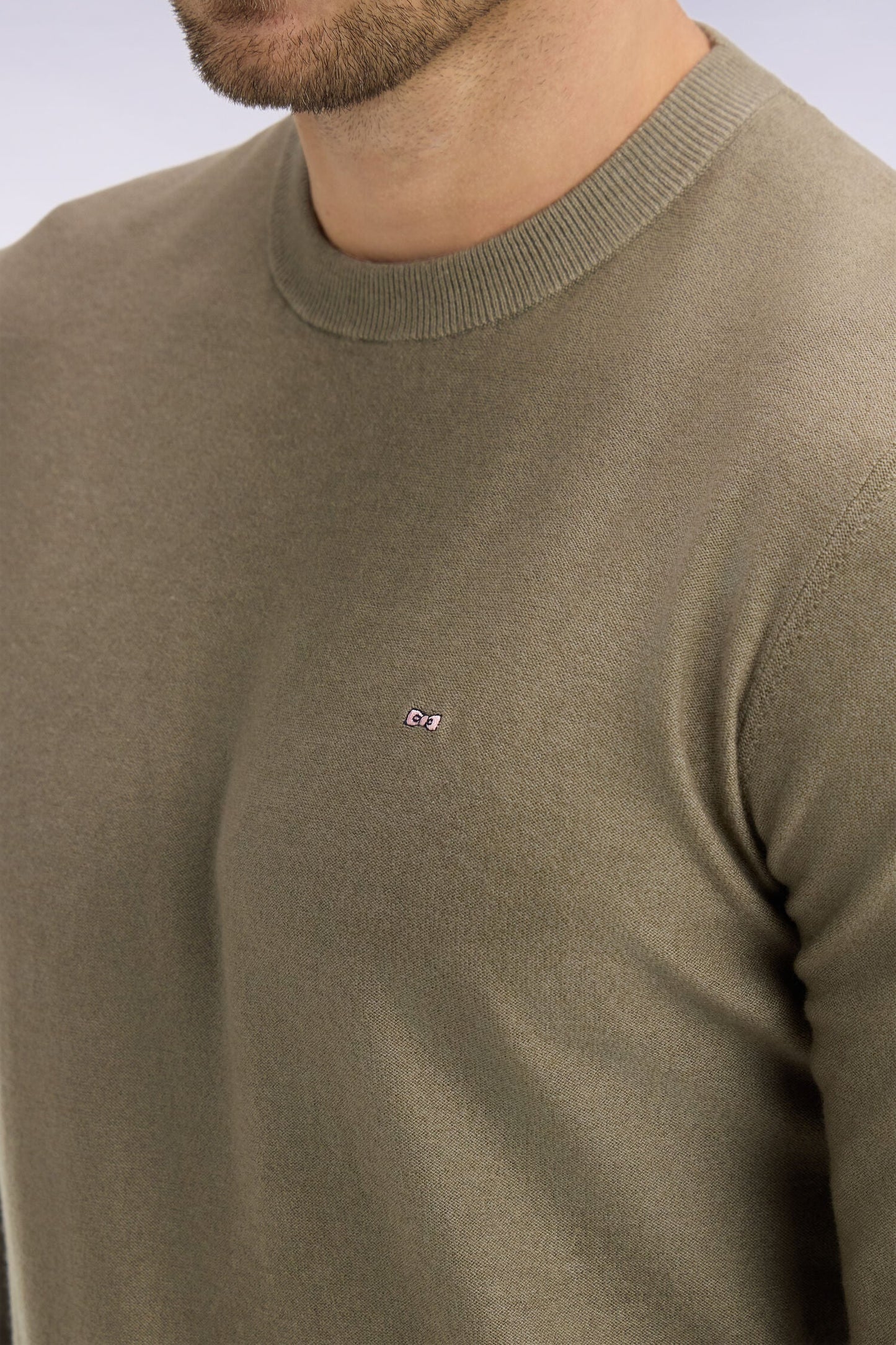 Pull col rond en coton et lyocell mélangés marron